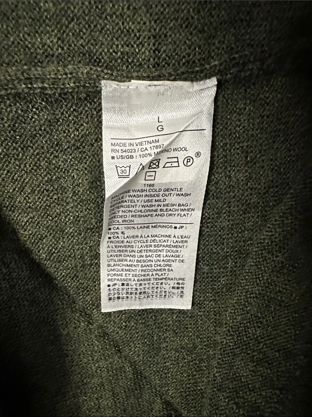Banana Republic Men’s Large 100% Merino Wool Dark Olive Green Crewneck